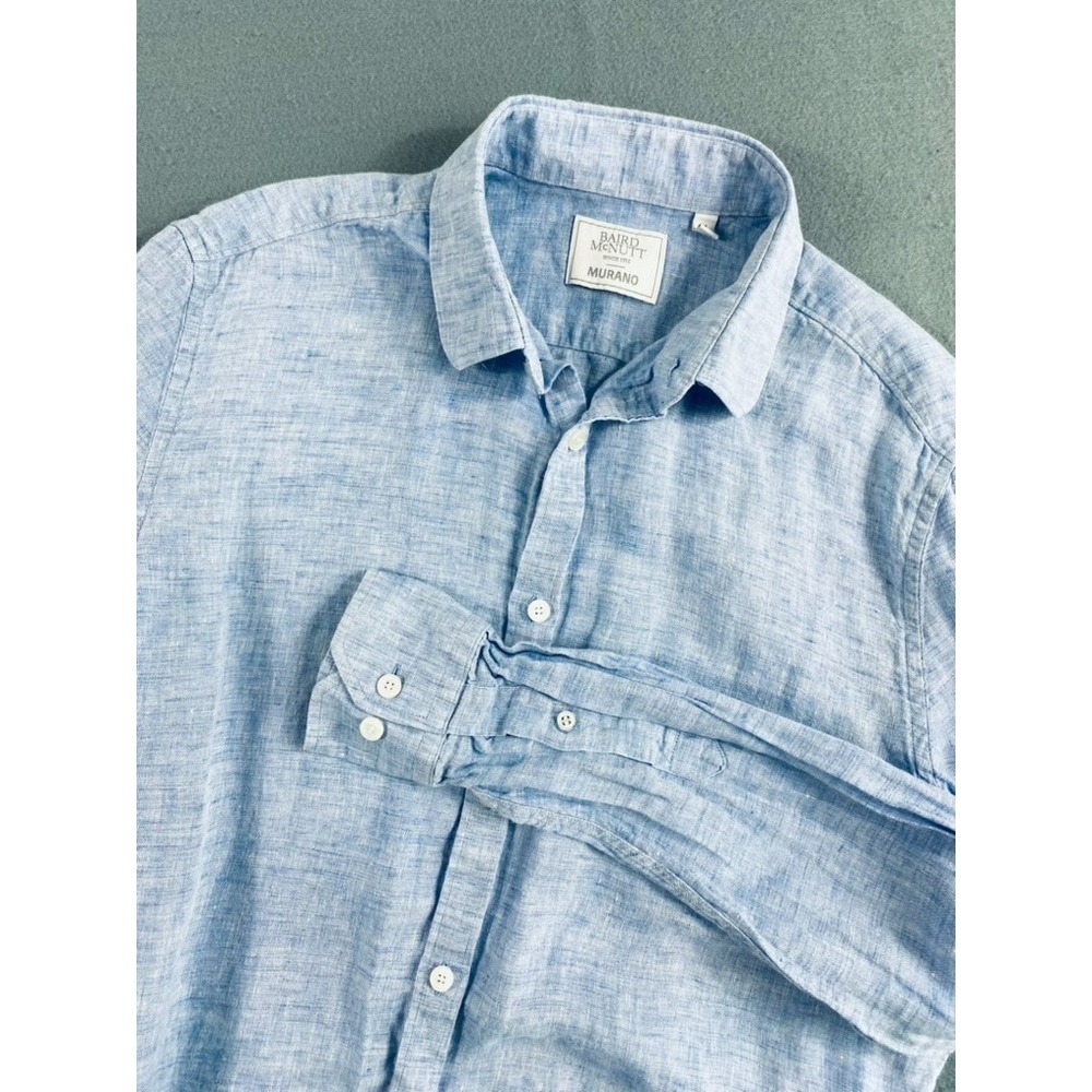 Baird McNutt Murano 100% Linen Shirt Men's Sz M Light Blue Long Sleeve